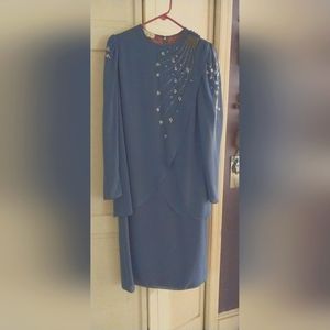 Lavender 100% Silk hand beaded dress, fully lined, mid ankle length